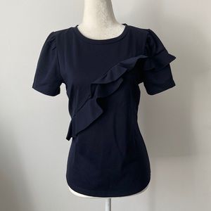 Ann Taylor Navy Short Sleeve Top with Ruffles